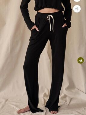 Midheaven Lounge Black Drawstring Pants - Soft Wide-Leg Comfort
